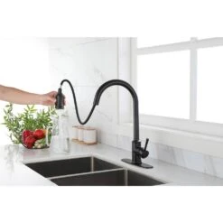 Single Handle Touch Pull Down Sprayer Kitchen Faucet In Matte Black -Tahanbath matte black tahanbath pull down kitchen faucets y w928 50259 31 1000