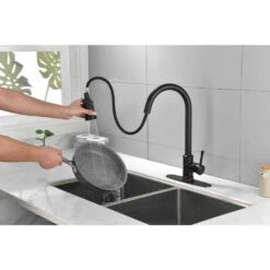 Single Handle Touch Pull Down Sprayer Kitchen Faucet In Matte Black -Tahanbath matte black tahanbath pull down kitchen faucets y w928 50259 76 1000