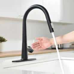 Single-Handle Touchless Pull Down Sprayer Kitchen Faucet, Infrared Motion Spring Sink Faucets In Matte Black 10 Single-Handle Touchless Pull Down Sprayer Kitchen Faucet, Infrared Motion Spring Sink Faucets In Matte Black -Tahanbath matte black tahanbath pull down kitchen faucets y yx is1308 33ygbn 1d 70us 1f 1000