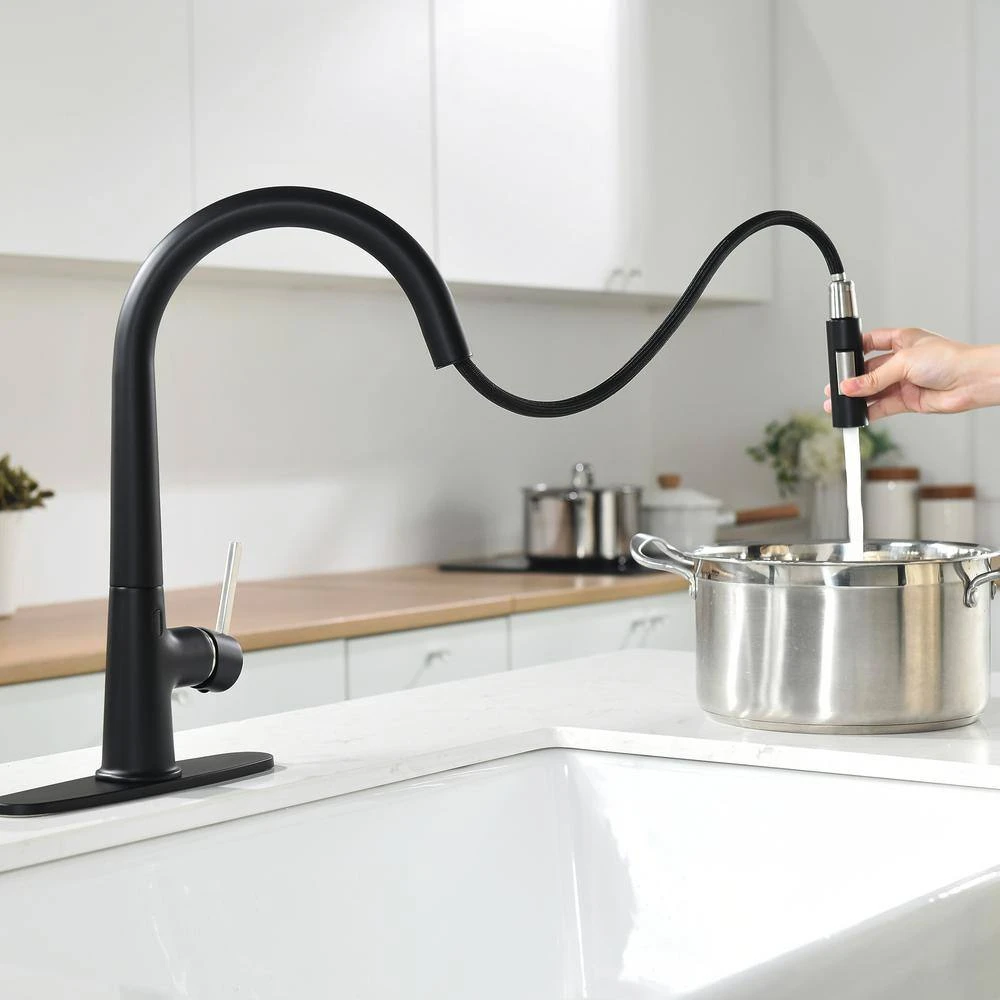 Single-Handle Touchless Pull Down Sprayer Kitchen Faucet, Infrared Motion Spring Sink Faucets In Matte Black 7 Single-Handle Touchless Pull Down Sprayer Kitchen Faucet, Infrared Motion Spring Sink Faucets In Matte Black - Image 7