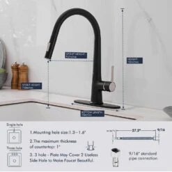 Single-Handle Touchless Pull Down Sprayer Kitchen Faucet, Infrared Motion Spring Sink Faucets In Matte Black 11 Single-Handle Touchless Pull Down Sprayer Kitchen Faucet, Infrared Motion Spring Sink Faucets In Matte Black -Tahanbath matte black tahanbath pull down kitchen faucets y yx is1308 33ygbn 1d 70us 44 1000