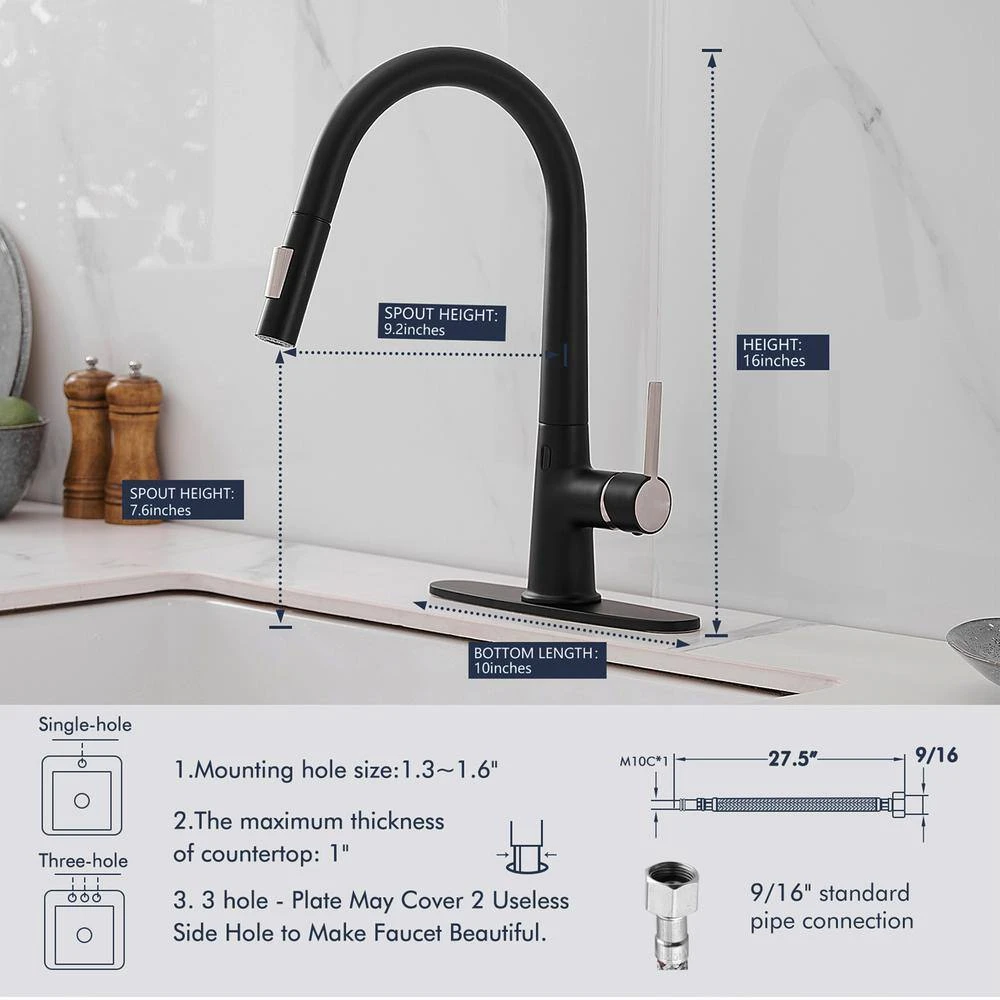 Single-Handle Touchless Pull Down Sprayer Kitchen Faucet, Infrared Motion Spring Sink Faucets In Matte Black 5 Single-Handle Touchless Pull Down Sprayer Kitchen Faucet, Infrared Motion Spring Sink Faucets In Matte Black - Image 5