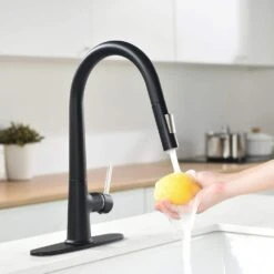 Single-Handle Touchless Pull Down Sprayer Kitchen Faucet, Infrared Motion Spring Sink Faucets In Matte Black 9 Single-Handle Touchless Pull Down Sprayer Kitchen Faucet, Infrared Motion Spring Sink Faucets In Matte Black -Tahanbath matte black tahanbath pull down kitchen faucets y yx is1308 33ygbn 1d 70us 4f 1000