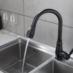 Black 15.7 In. Pull Down Sprayer Kitchen Faucet With 360 ° Spout Swivel -Tahanbath matte black tahanbath pull down kitchen faucets z 158 33b 40 us 1f 1000