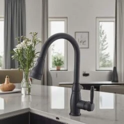 Black 15.7 In. Pull Down Sprayer Kitchen Faucet With 360 ° Spout Swivel -Tahanbath matte black tahanbath pull down kitchen faucets z 158 33b 40 us 31 1000