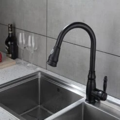 Black 15.7 In. Pull Down Sprayer Kitchen Faucet With 360 ° Spout Swivel -Tahanbath matte black tahanbath pull down kitchen faucets z 158 33b 40 us 4f 1000