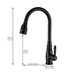 Black 15.7 In. Pull Down Sprayer Kitchen Faucet With 360 ° Spout Swivel -Tahanbath matte black tahanbath pull down kitchen faucets z 158 33b 40 us c3 1000