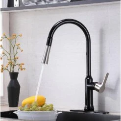 18 In. Single Handle Pull Down Sprayer Kitchen Faucet 360° Spout Swivel In Matte Black -Tahanbath matte black tahanbath pull down kitchen faucets z bb078mb 1 4f 1000