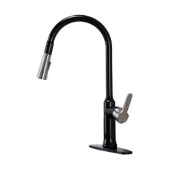 18 In. Single Handle Pull Down Sprayer Kitchen Faucet 360° Spout Swivel In Matte Black