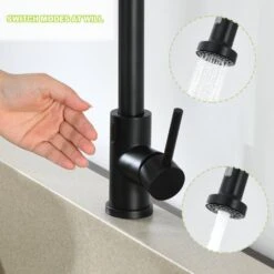 Single Handle Pull-Down Sprayer Kitchen Faucet With Touch Sensor In Matte Black -Tahanbath matte black tahanbath pull down kitchen faucets z ct xy33bus 1f 1000