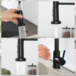 Single Handle Pull-Down Sprayer Kitchen Faucet With Touch Sensor In Matte Black -Tahanbath matte black tahanbath pull down kitchen faucets z ct xy33bus 4f 1000