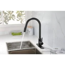 Kitchen Faucet Single Handle Pull Down Sprayer Kitchen Faucet In Matte Black 11 Kitchen Faucet Single Handle Pull Down Sprayer Kitchen Faucet In Matte Black -Tahanbath matte black tahanbath pull down kitchen faucets z th9001mb 8 1f 1000