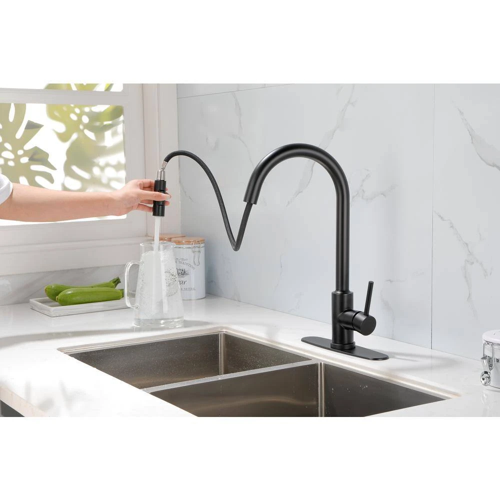 Kitchen Faucet Single Handle Pull Down Sprayer Kitchen Faucet In Matte Black 3 Kitchen Faucet Single Handle Pull Down Sprayer Kitchen Faucet In Matte Black - Image 3