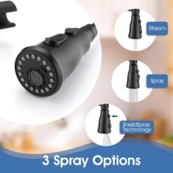 Double Handle Pull Down Sprayer Kitchen Faucet In Matte Black -Tahanbath matte black tahanbath pull down kitchen faucets z w122562738 1f 1000