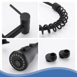 Double Handle Pull Down Sprayer Kitchen Faucet In Matte Black -Tahanbath matte black tahanbath pull down kitchen faucets z w122562738 44 1000