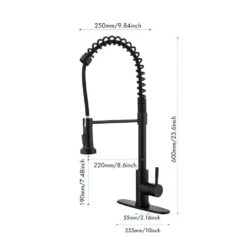 23.6 In Spring Kitchen Faucet With Pull-Out Sprayer, Single Handle Single Hole Kitchen Sink Faucet In Black -Tahanbath matte black tahanbath pull down kitchen faucets z w2287p183742 c3 1000