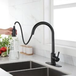 Matte Black Touch 16.53 In. H Pull Down Sprayer Kitchen Faucet With 360 ° Spout Swivel -Tahanbath matte black tahanbath pull down kitchen faucets z w928p318996 44 1000