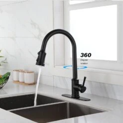 Matte Black Touch 16.53 In. H Pull Down Sprayer Kitchen Faucet With 360 ° Spout Swivel -Tahanbath matte black tahanbath pull down kitchen faucets z w928p318996 76 1000
