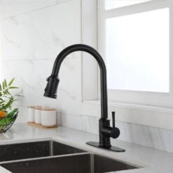 Matte Black Touch 16.53 In. H Pull Down Sprayer Kitchen Faucet With 360 ° Spout Swivel -Tahanbath matte black tahanbath pull down kitchen faucets z w928p318996 c3 1000