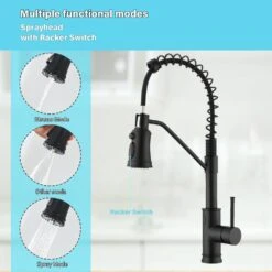 18.7 In. H Single Handle Pull Out Sprayer Kitchen Faucet With 360° Spout Swivel In Black -Tahanbath matte black tahanbath pull out kitchen faucets kt ct xy33b70us 44 1000