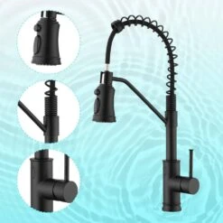 18.7 In. H Single Handle Pull Out Sprayer Kitchen Faucet With 360° Spout Swivel In Black -Tahanbath matte black tahanbath pull out kitchen faucets kt ct xy33b70us 4f 1000