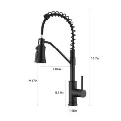 18.7 In. H Single Handle Pull Out Sprayer Kitchen Faucet With 360° Spout Swivel In Black -Tahanbath matte black tahanbath pull out kitchen faucets kt ct xy33b70us c3 1000