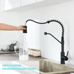 18.7 In. H Single Handle Pull Out Sprayer Kitchen Faucet With 360° Spout Swivel In Black -Tahanbath matte black tahanbath pull out kitchen faucets kt ct xy33b70us fa 1000