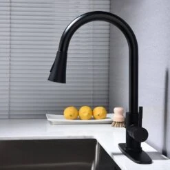 16.14 In Matte Black 360 Degree Spout Swivel Kitchen Faucet With Pull Out Spraye -Tahanbath matte black tahanbath pull out kitchen faucets z w2287p183090 4f 1000