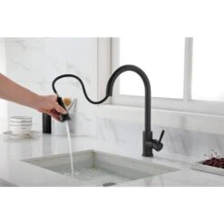12 In. Kitchen Faucet With 360° Spout Swivel Pull Out Spraye In Matte Black -Tahanbath matte black tahanbath pull out kitchen faucets z w2287p184793 fa 1000