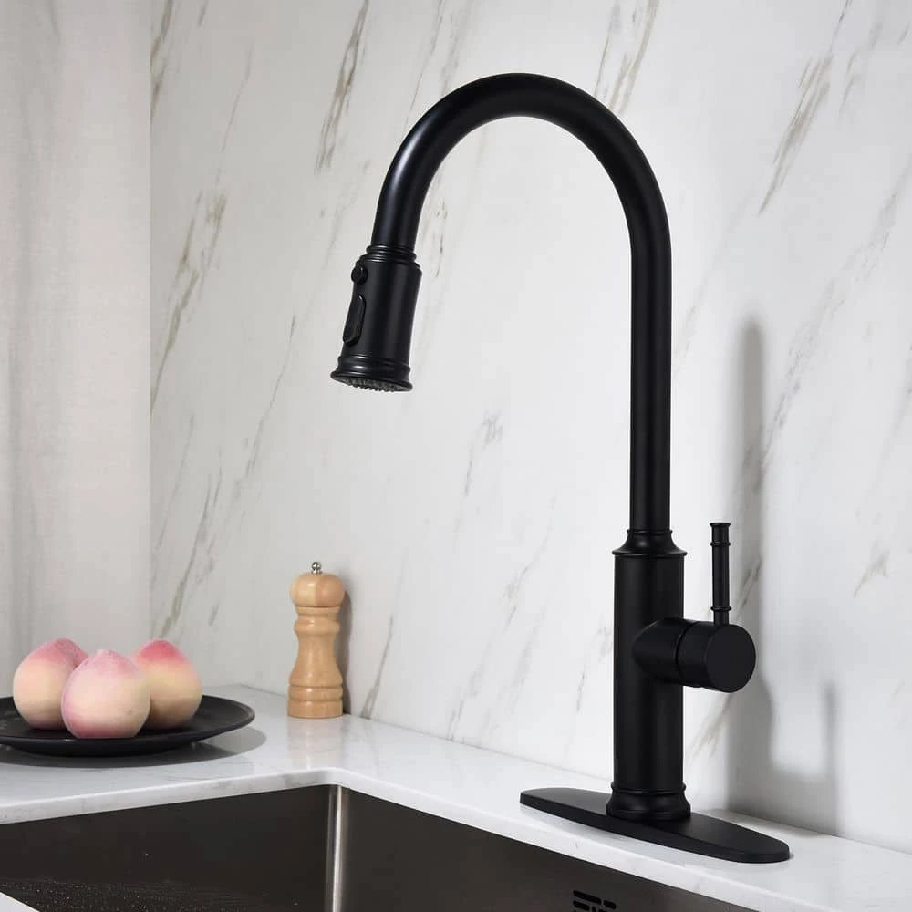 19.68 In Matte Black 360 Degree Spout Swivel Kitchen Faucet With Pull Out Spraye 5 19.68 In Matte Black 360 Degree Spout Swivel Kitchen Faucet With Pull Out Spraye - Image 5