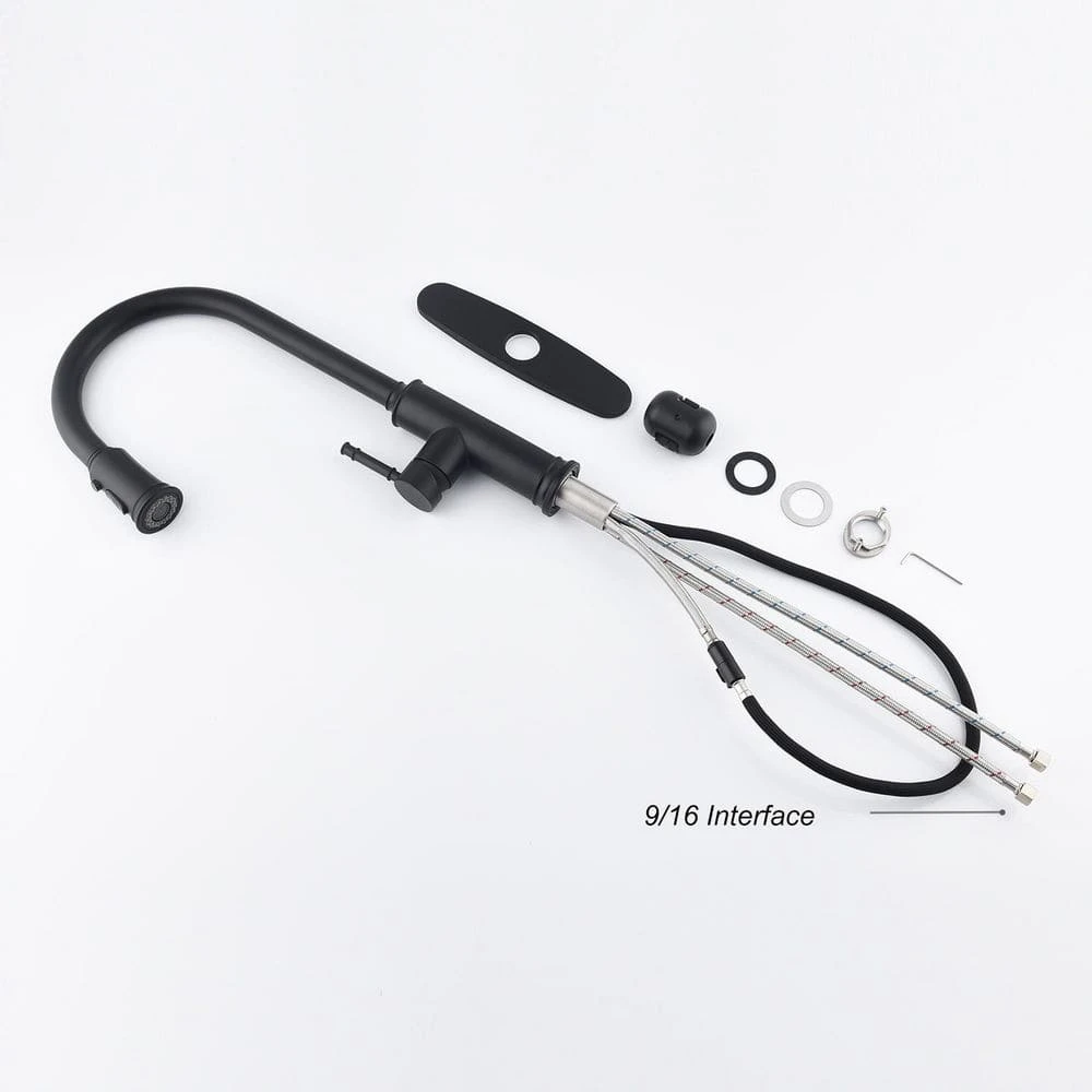 19.68 In Matte Black 360 Degree Spout Swivel Kitchen Faucet With Pull Out Spraye 6 19.68 In Matte Black 360 Degree Spout Swivel Kitchen Faucet With Pull Out Spraye - Image 6