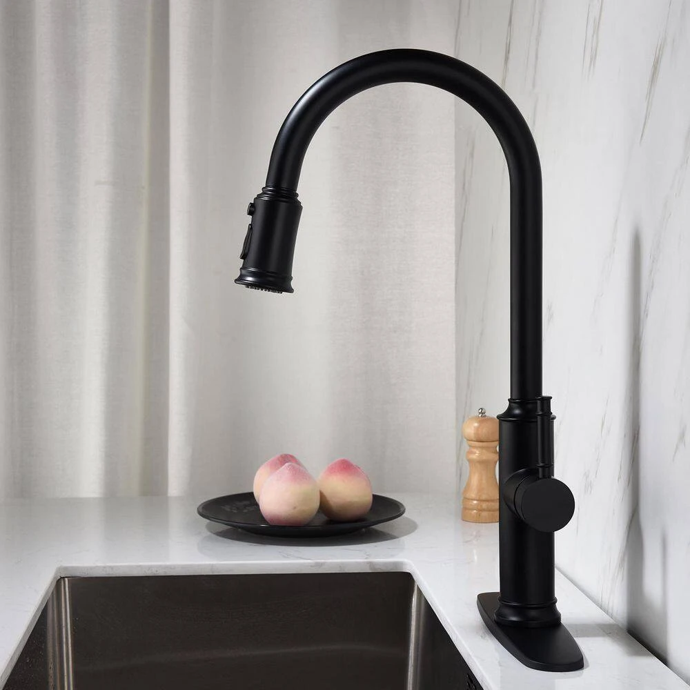 19.68 In Matte Black 360 Degree Spout Swivel Kitchen Faucet With Pull Out Spraye 2 19.68 In Matte Black 360 Degree Spout Swivel Kitchen Faucet With Pull Out Spraye - Image 2