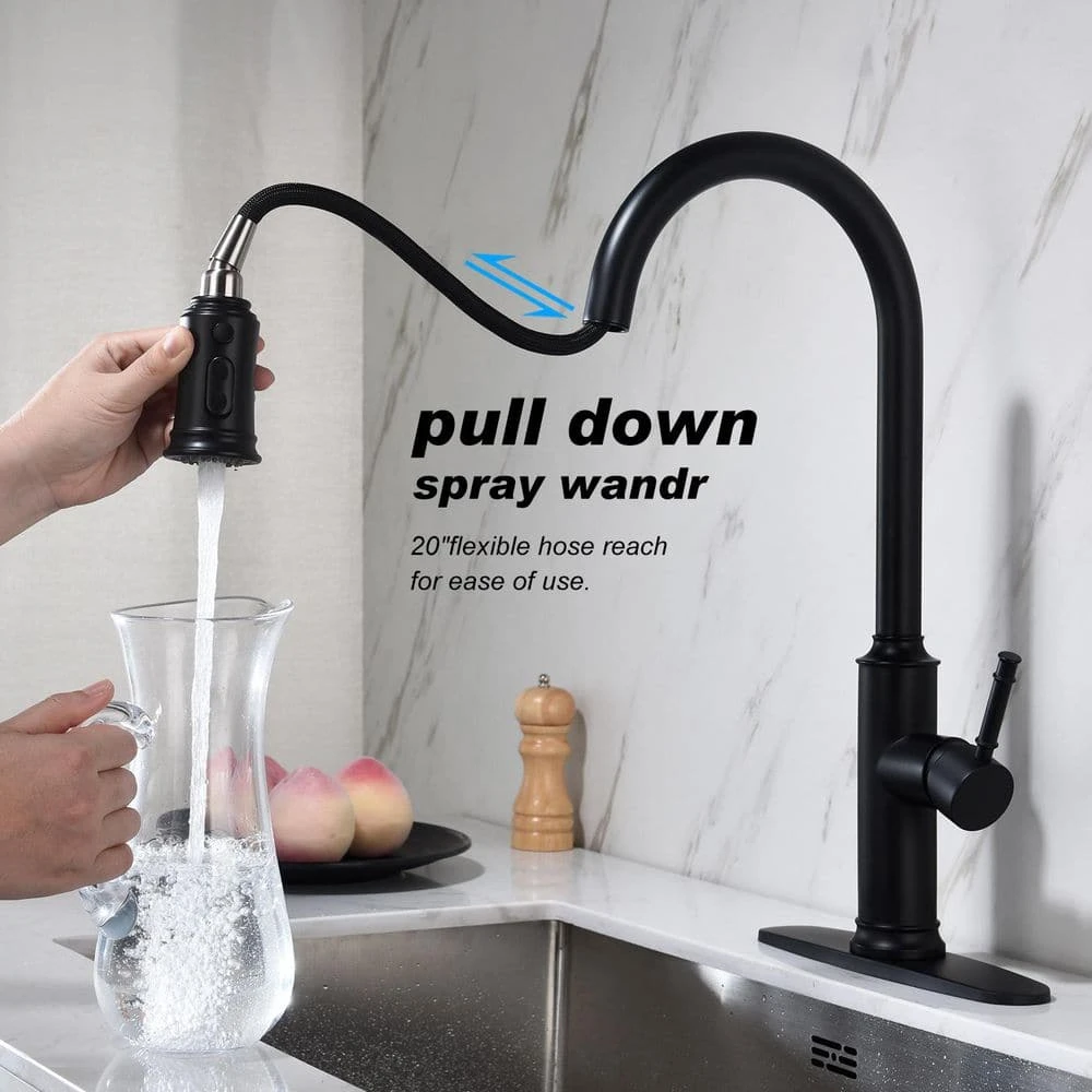 19.68 In Matte Black 360 Degree Spout Swivel Kitchen Faucet With Pull Out Spraye 8 19.68 In Matte Black 360 Degree Spout Swivel Kitchen Faucet With Pull Out Spraye - Image 8
