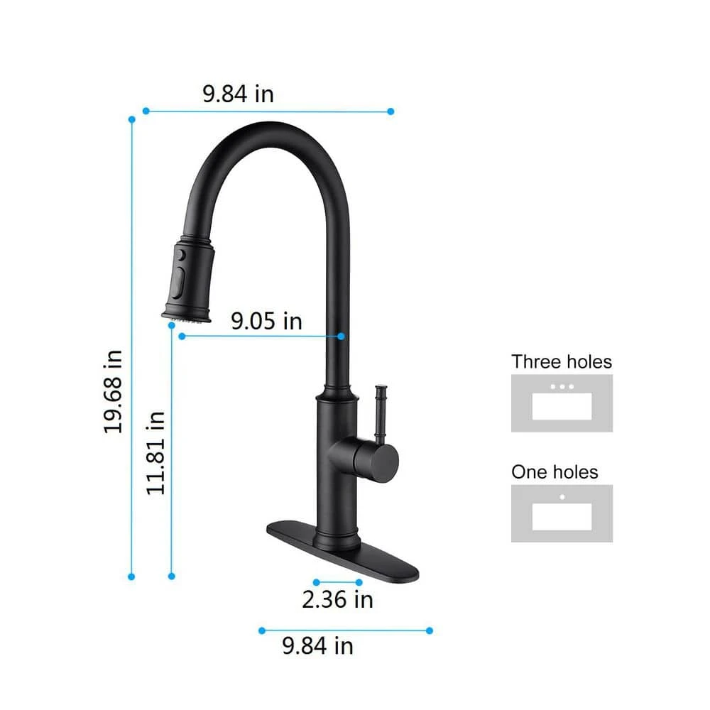 19.68 In Matte Black 360 Degree Spout Swivel Kitchen Faucet With Pull Out Spraye 3 19.68 In Matte Black 360 Degree Spout Swivel Kitchen Faucet With Pull Out Spraye - Image 3