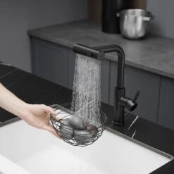 Single Handle Pull Out Kitchen Faucet In Matte Black -Tahanbath matte black tahanbath pull out kitchen faucets z1371 33b 1f 1000