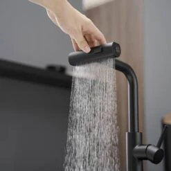 Single Handle Pull Out Kitchen Faucet In Matte Black -Tahanbath matte black tahanbath pull out kitchen faucets z1371 33b 31 1000