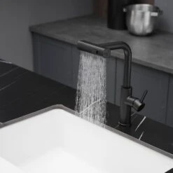 Single Handle Pull Out Kitchen Faucet In Matte Black -Tahanbath matte black tahanbath pull out kitchen faucets z1371 33b 44 1000