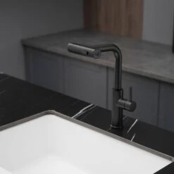Single Handle Pull Out Kitchen Faucet In Matte Black -Tahanbath matte black tahanbath pull out kitchen faucets z1371 33b 4f 1000