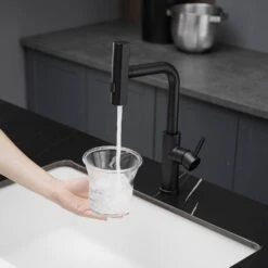 Single Handle Pull Out Kitchen Faucet In Matte Black -Tahanbath matte black tahanbath pull out kitchen faucets z1371 33b 76 1000