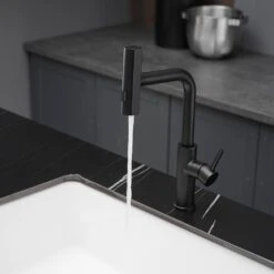Single Handle Pull Out Kitchen Faucet In Matte Black -Tahanbath matte black tahanbath pull out kitchen faucets z1371 33b fa 1000