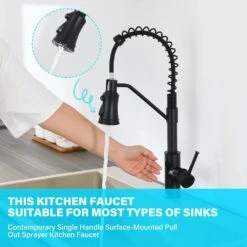 18.7 In Single Handle Pull Out Sprayer 360 Degree Spout Swivel Kitchen Faucet In Black -Tahanbath matte black tahanbath pull out kitchen faucets zct xy33b70us 1f 1000