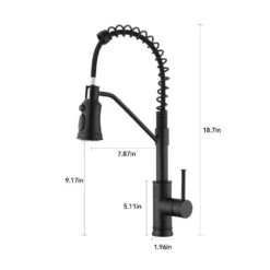 18.7 In Single Handle Pull Out Sprayer 360 Degree Spout Swivel Kitchen Faucet In Black -Tahanbath matte black tahanbath pull out kitchen faucets zct xy33b70us c3 1000