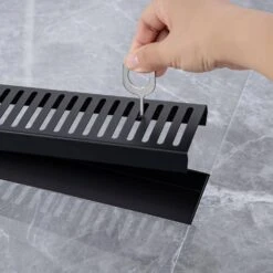 2.75 In. W X 24 In. D Grid Shower Drain Stainless Steel Decorative Drain Cover With Matte Black -Tahanbath matte black tahanbath shower drains q pzz 7002h 24 31 1000