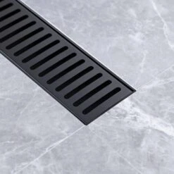 2.75 In. W X 24 In. D Grid Shower Drain Stainless Steel Decorative Drain Cover With Matte Black -Tahanbath matte black tahanbath shower drains q pzz 7002h 24 4f 1000