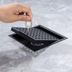 6 In W X 6 In D Stainless Steel Decorative Drain Cover With Matte Black -Tahanbath matte black tahanbath shower drains q pzz 7003h 6 c3 1000