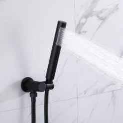 1-Handle 2-Spray Rain Shower Faucet And Hand Shower Combo Kit In Black (Valve Included) -Tahanbath matte black tahanbath shower faucets nk0711 zq 44 1000