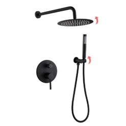 1-Handle 2-Spray Rain Shower Faucet And Hand Shower Combo Kit In Black (Valve Included) -Tahanbath matte black tahanbath shower faucets nk0711 zq 4f 1000