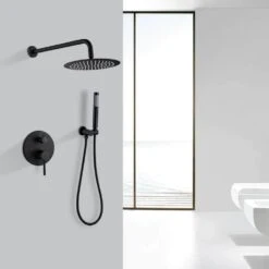 1-Handle 2-Spray Rain Shower Faucet And Hand Shower Combo Kit In Black (Valve Included) -Tahanbath matte black tahanbath shower faucets nk0711 zq 66 1000