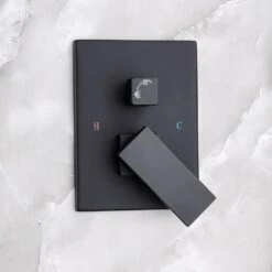 Single-Handle Rainfall 10 In. Square Shower Head Combo Set With High Pressure Wall Mounted In Matte Black -Tahanbath matte black tahanbath shower faucets w1194 d93102h kxc 44 1000