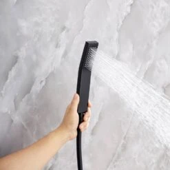 Single-Handle Rainfall 10 In. Square Shower Head Combo Set With High Pressure Wall Mounted In Matte Black -Tahanbath matte black tahanbath shower faucets w1194 d93102h kxc c3 1000